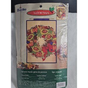 Bucilla Jeweled Wall Hanging Kit sequins Autumn Wreath vtg fall Thanksgiving